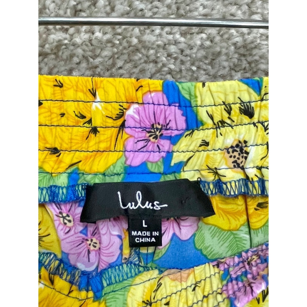 Lulus Floral Print Wide Leg Pants Womens L Blue Yellow Flowy Cottagecore Resort - Picture 5 of 9